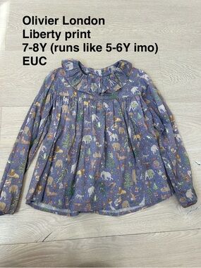 Girls' Purple Animal Liberty Print Ruffle Top